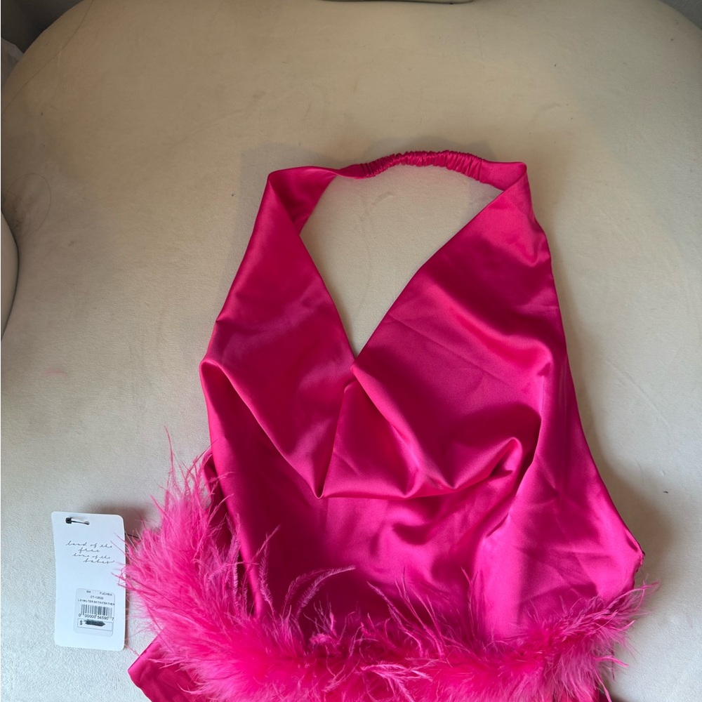 American Threads Pink Crop Top Halter Style